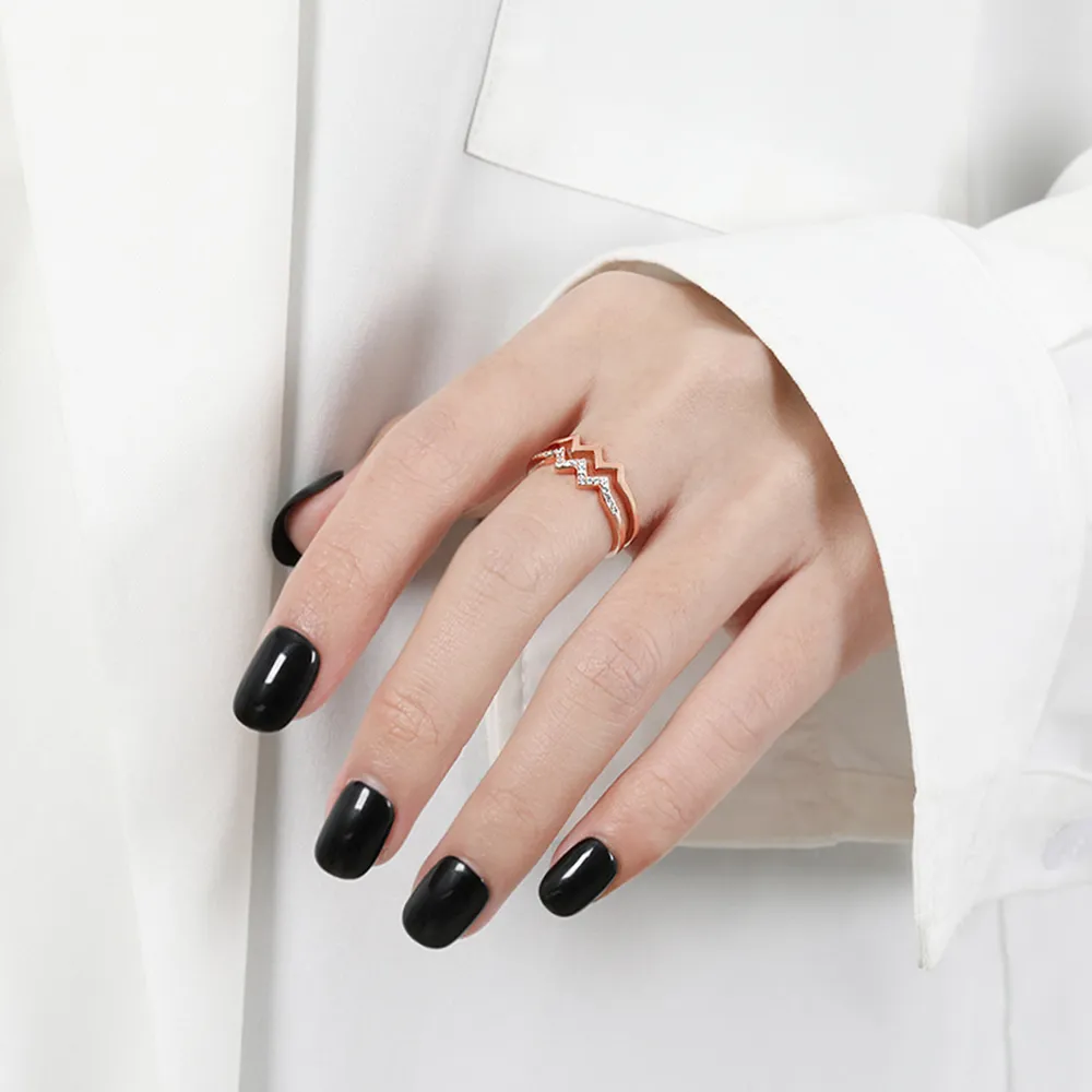 Wave Shape Inlaid Zircon Open Ring, image 8