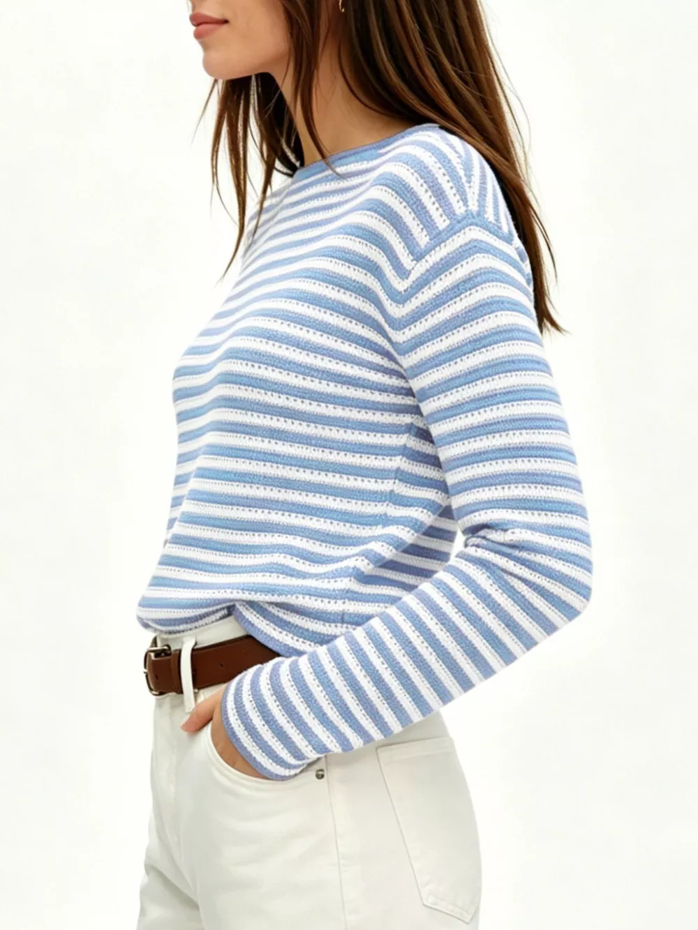Striped Boat Neck Knit Sweater, image 3