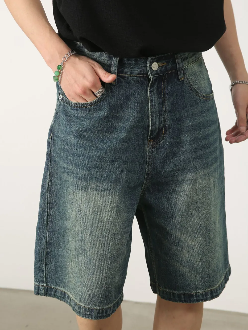 Men's Washed Denim Shorts with Pockets, image 5