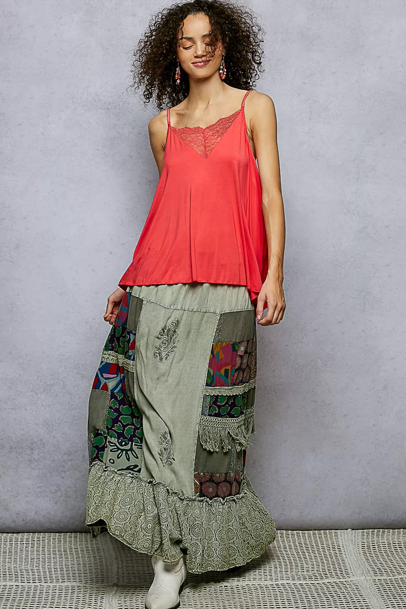Printed Patchwork Embroidered Ruffled Skirt, image 5