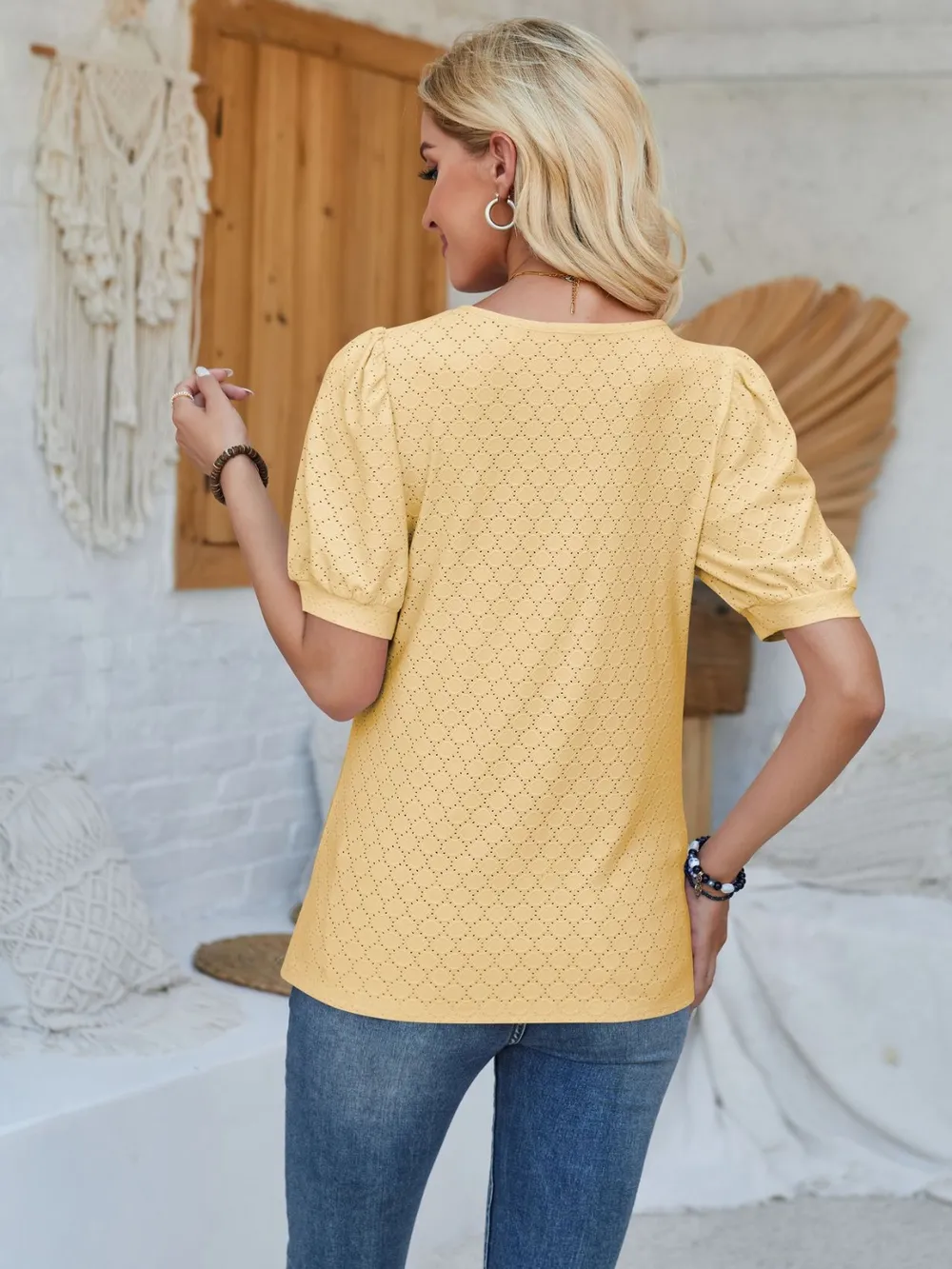 Eyelet Asymmetrical Neck Short Sleeve T-Shirt, image 24