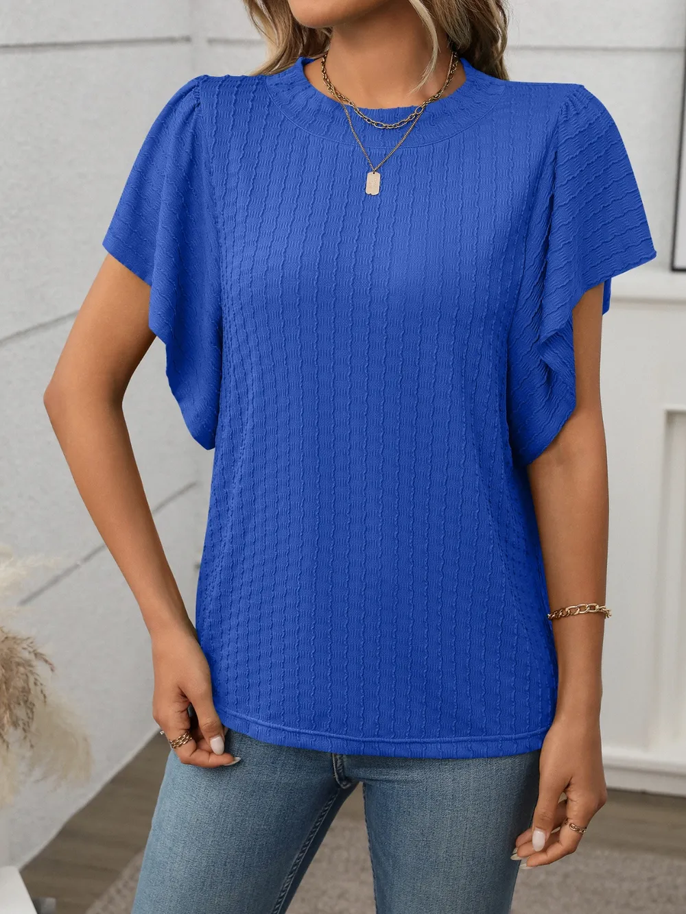 Round Neck Flutter Sleeve T-Shirt, image 17