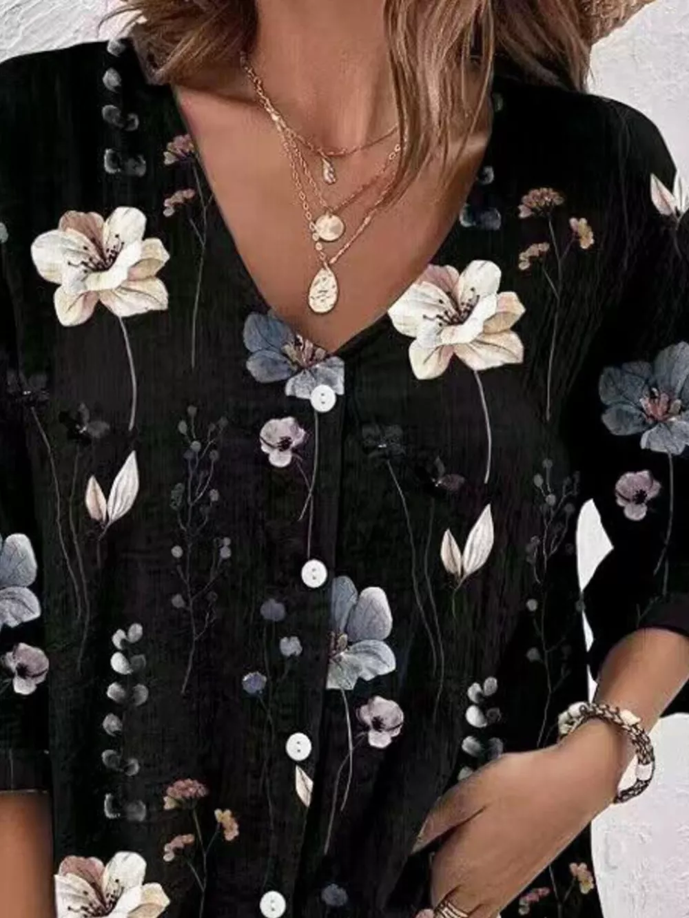 Floral Print V-Neck Button-Down Shirt, image 11