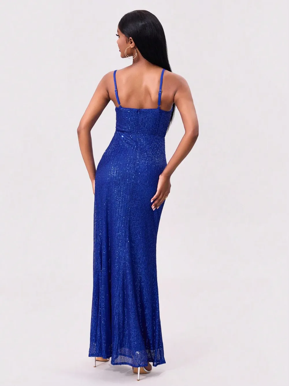 Slit Sequin Square Neck Spaghetti Strap Dress, image 4