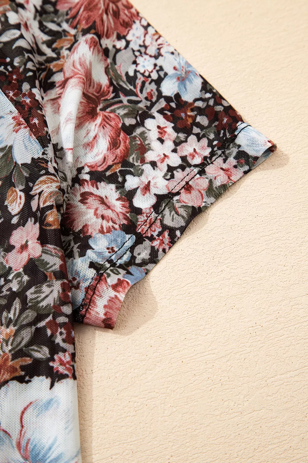 Floral Print Mock Neck Sheer Mesh Top, image 9