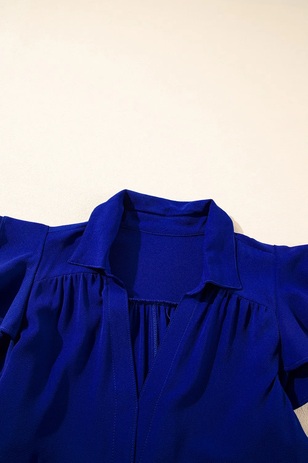 Ruffled Short Sleeve Collared V Neck Tiered Midi Dress, image 7