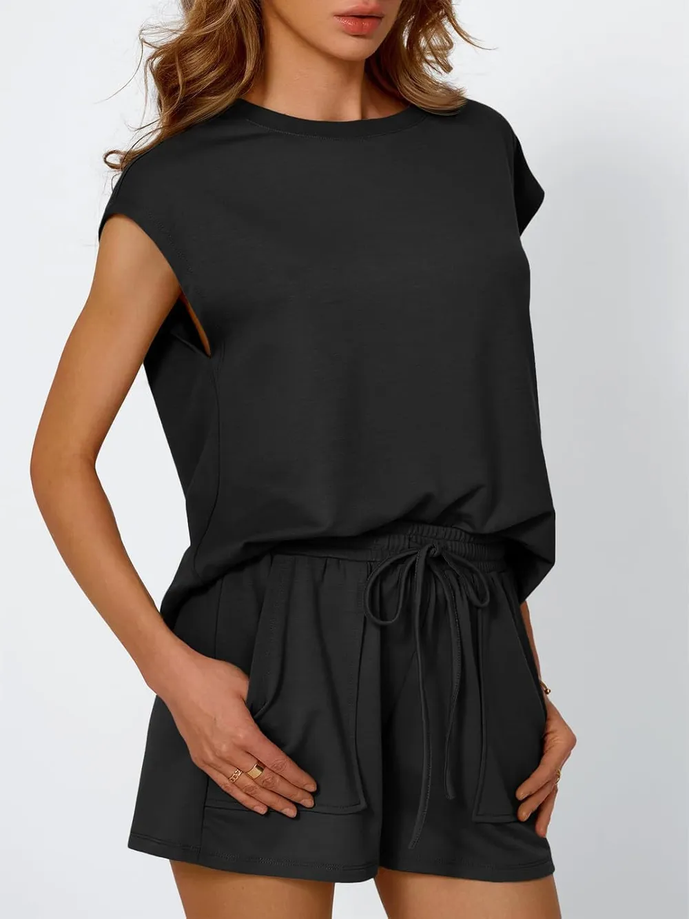 Round Neck Cap Sleeve Top and Shorts Set, image 7