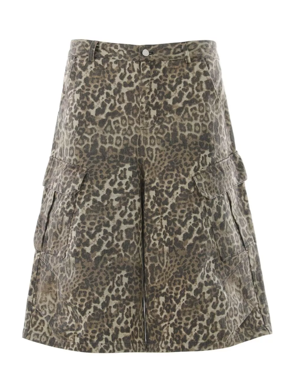 Men's Leopard Print Cargo Wide-Leg Capris