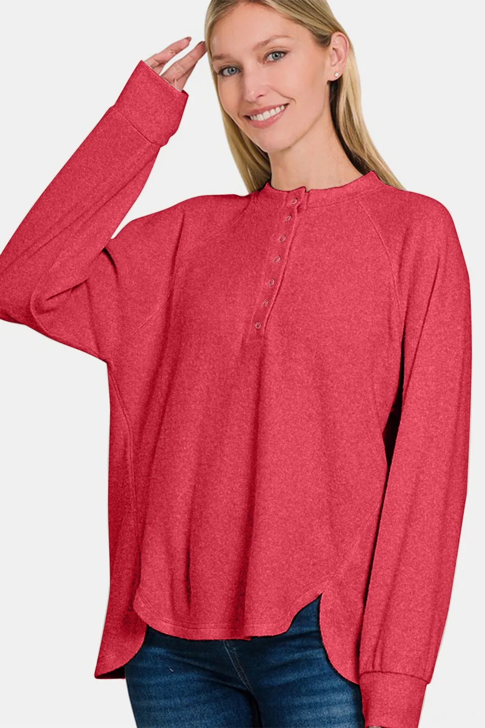 Full Size Brushed Melange Hacci High-Low Sweater, image 3