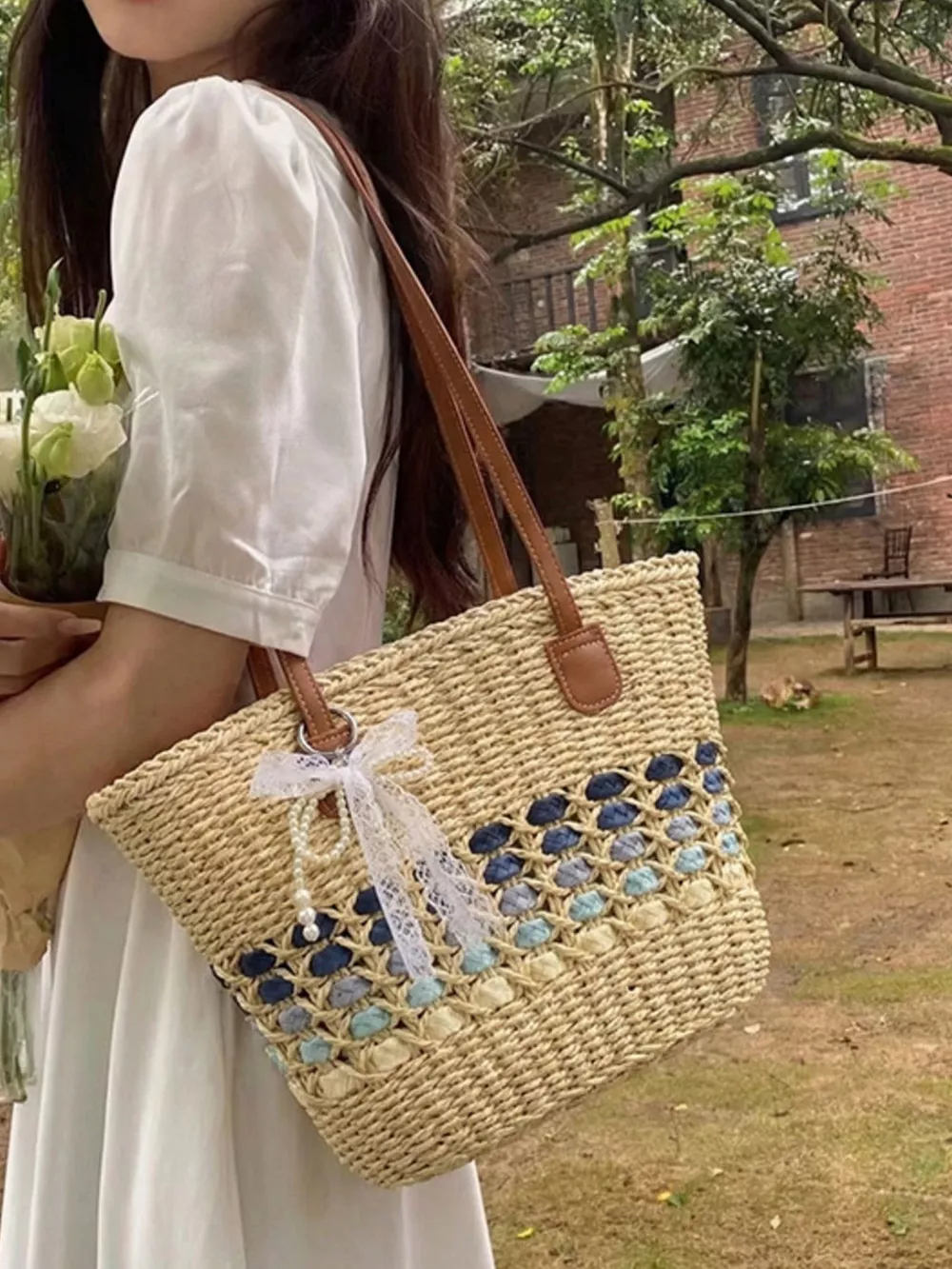 Woven Straw Shoulder Bag, image 7