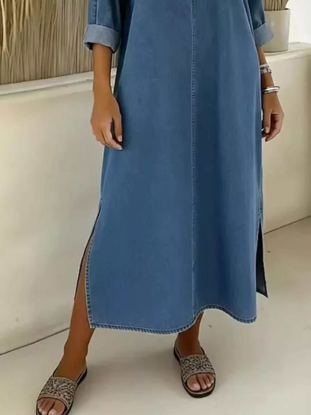 Side Slit V-Neck Midi Dress, image 4