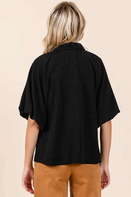 Airflow Short Bubble Sleeve Button Down Shirt, image 2