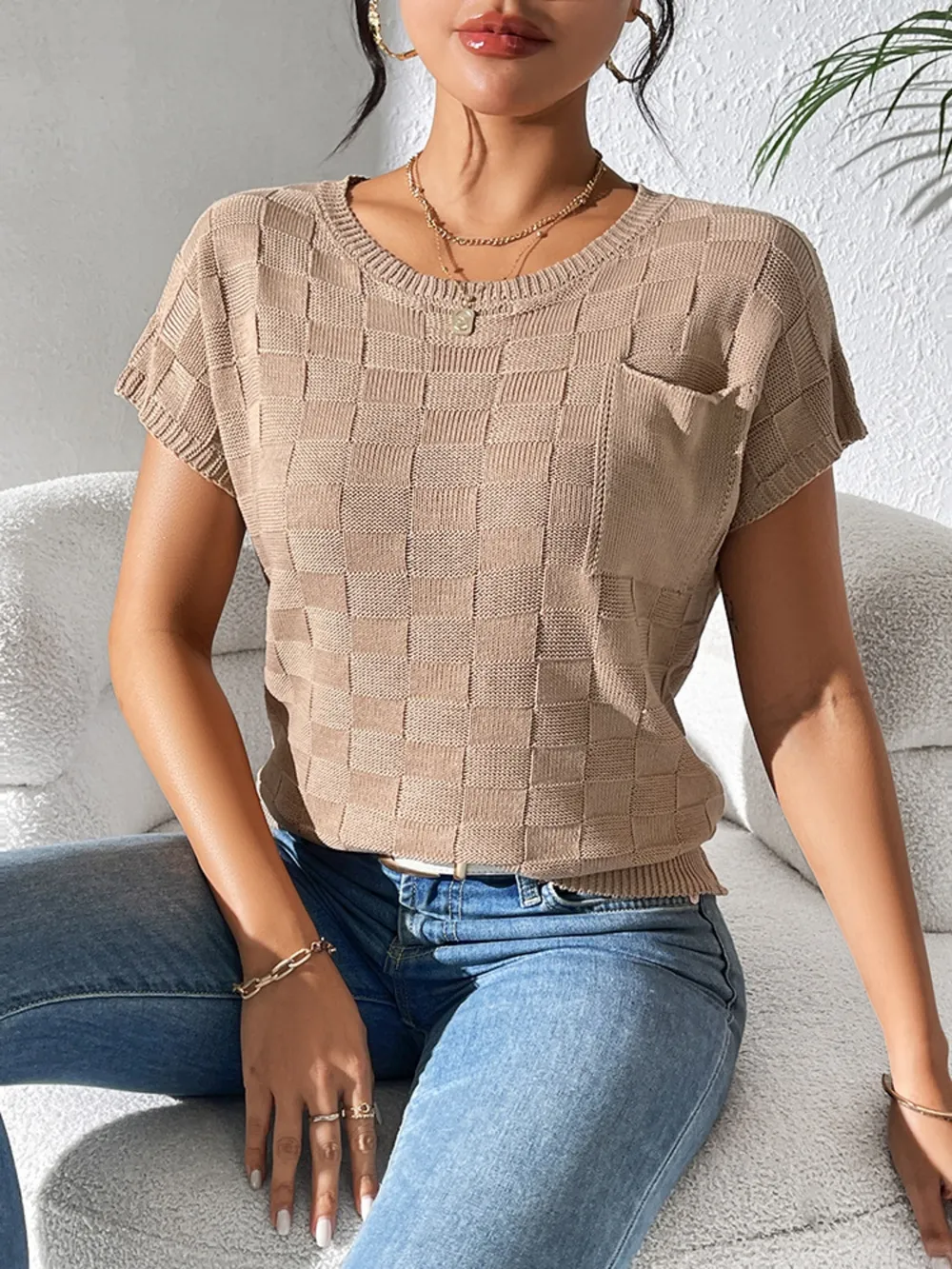 Round Neck Short Sleeve Knit Top, image 16