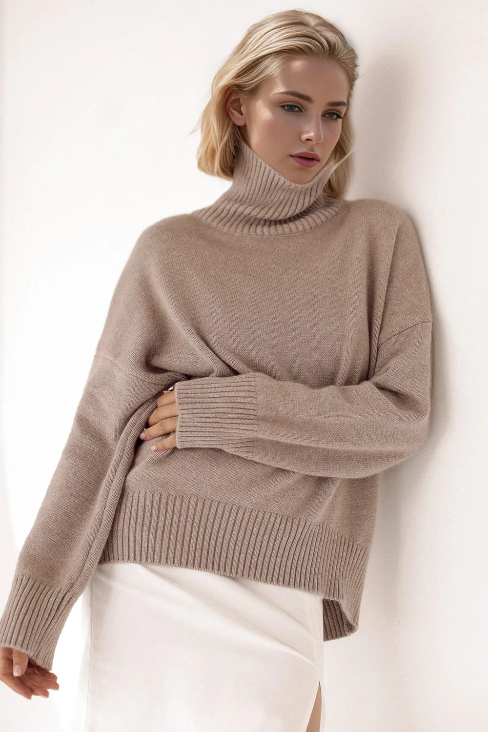 Turtleneck Dropped Shoulder Long Sleeve Sweater, image 9