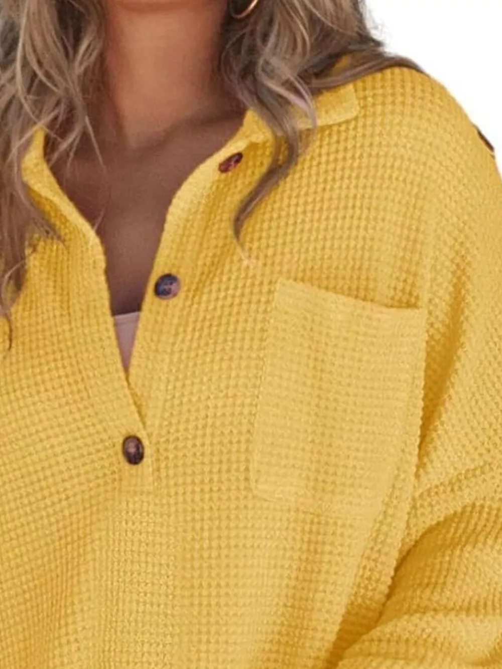 Casual Waffle Knit Button Detail Blouse, image 6