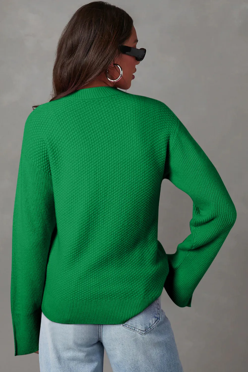 Textured Round Neck Long Sleeve Sweater, image 5