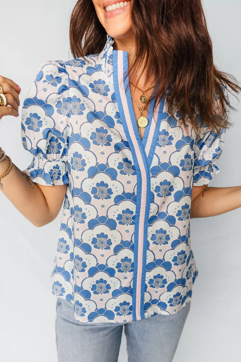 Floral Print Puff Sleeve Blouse, image 4