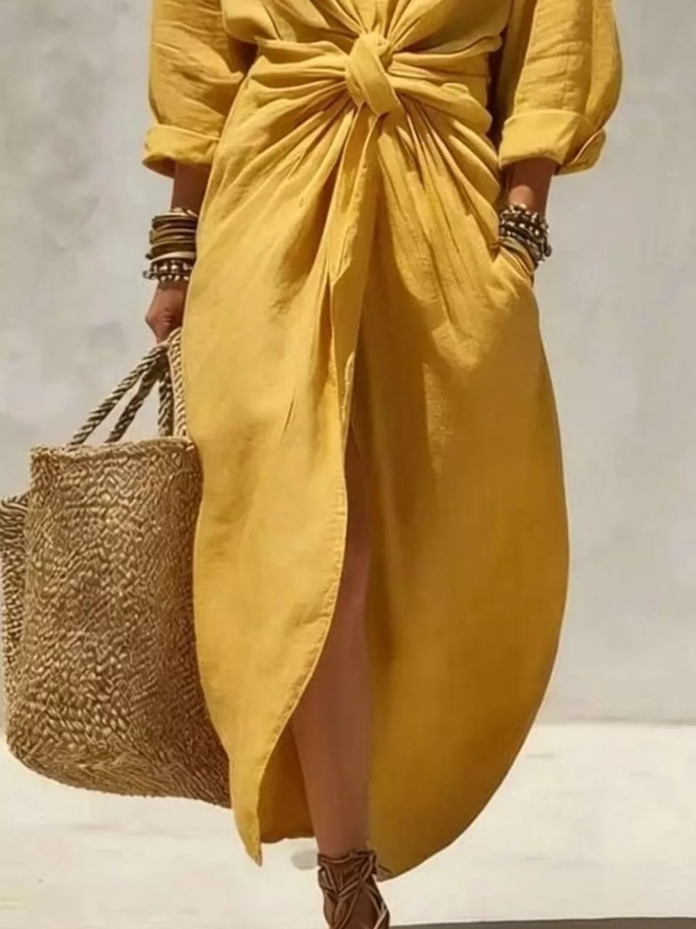 Front-Tie Maxi Shirt Dress, image 9