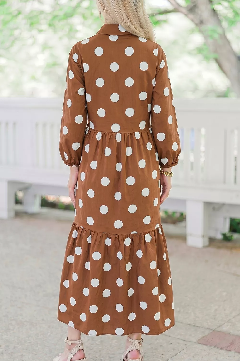 Polka Dot Button Front Long Sleeve Shift Dress, image 3