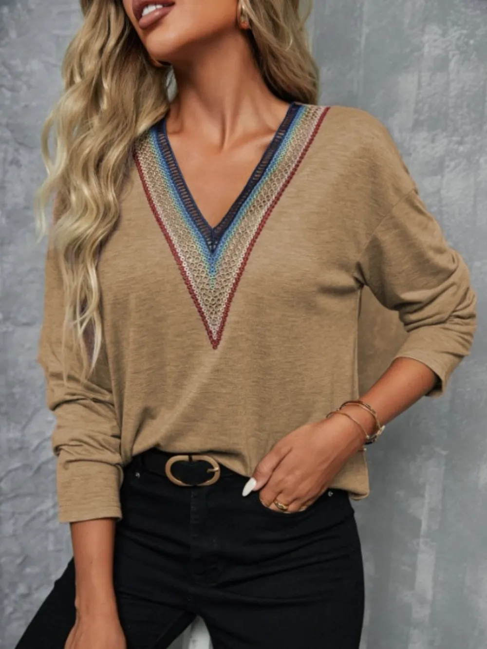 V-Neck Long Sleeve T-Shirt, image 3