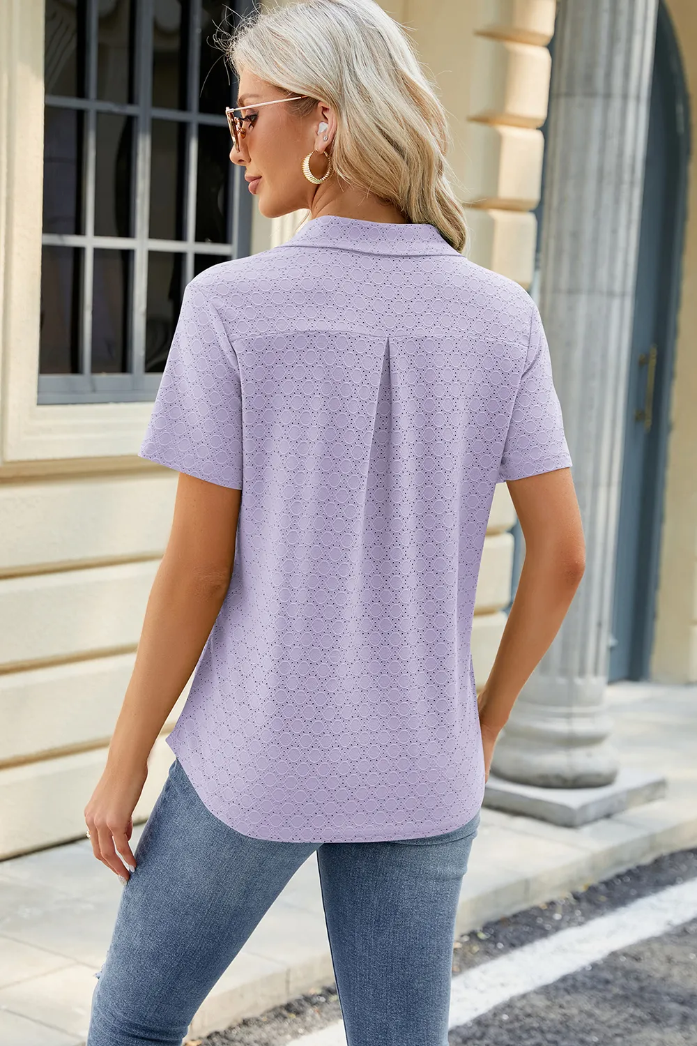 Pocketed Johnny Collar Short Sleeve Blouse, image 32