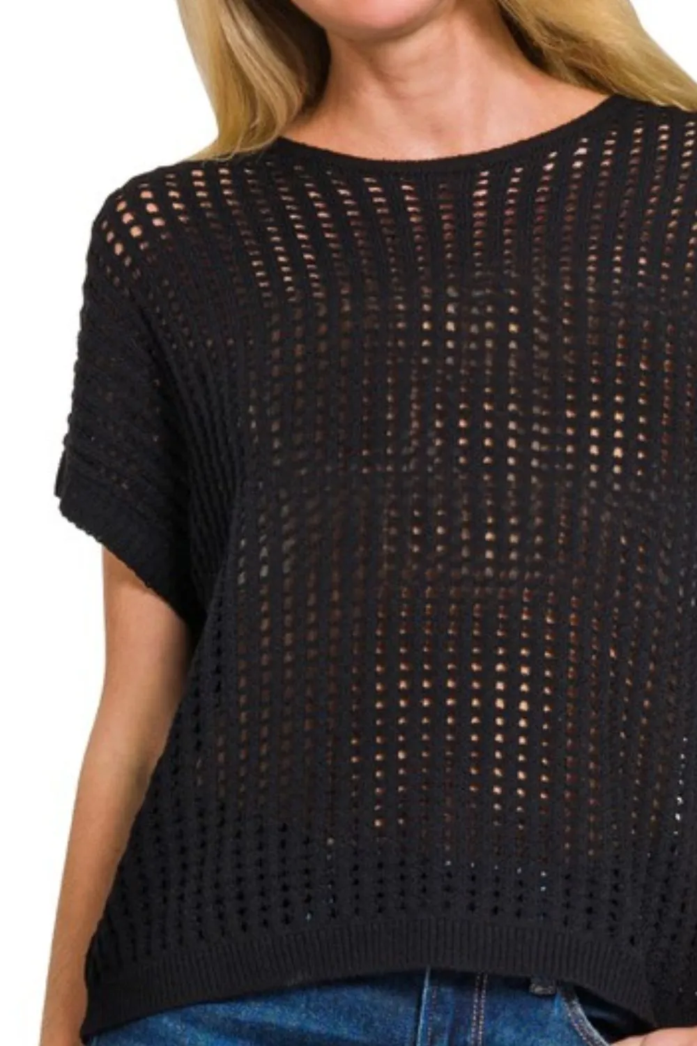 Viscose Crochet Knit Sheer Hollow Sweater, image 3