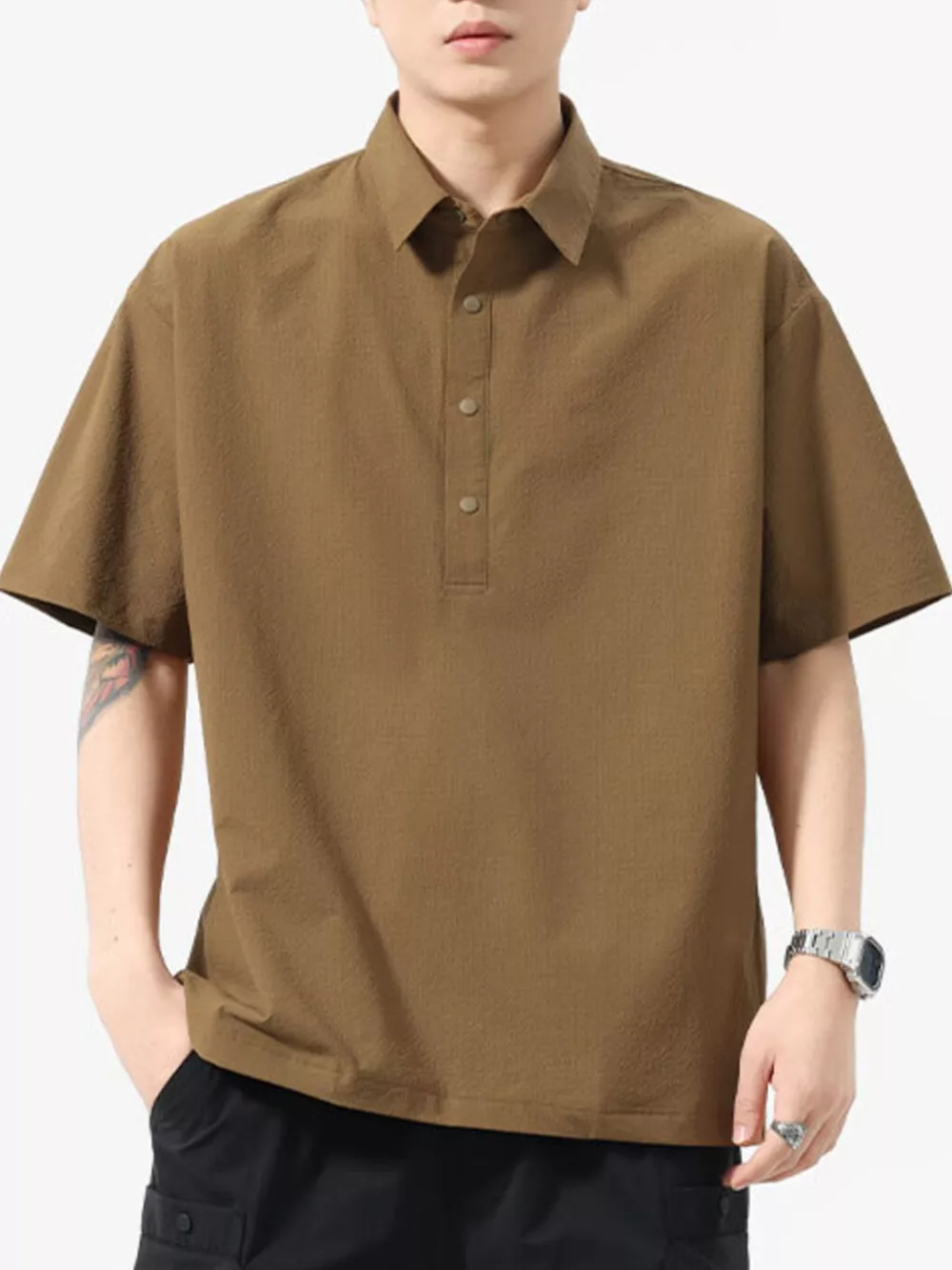 Men's Plus Size Button Detail Short Sleeve Polo, image 2