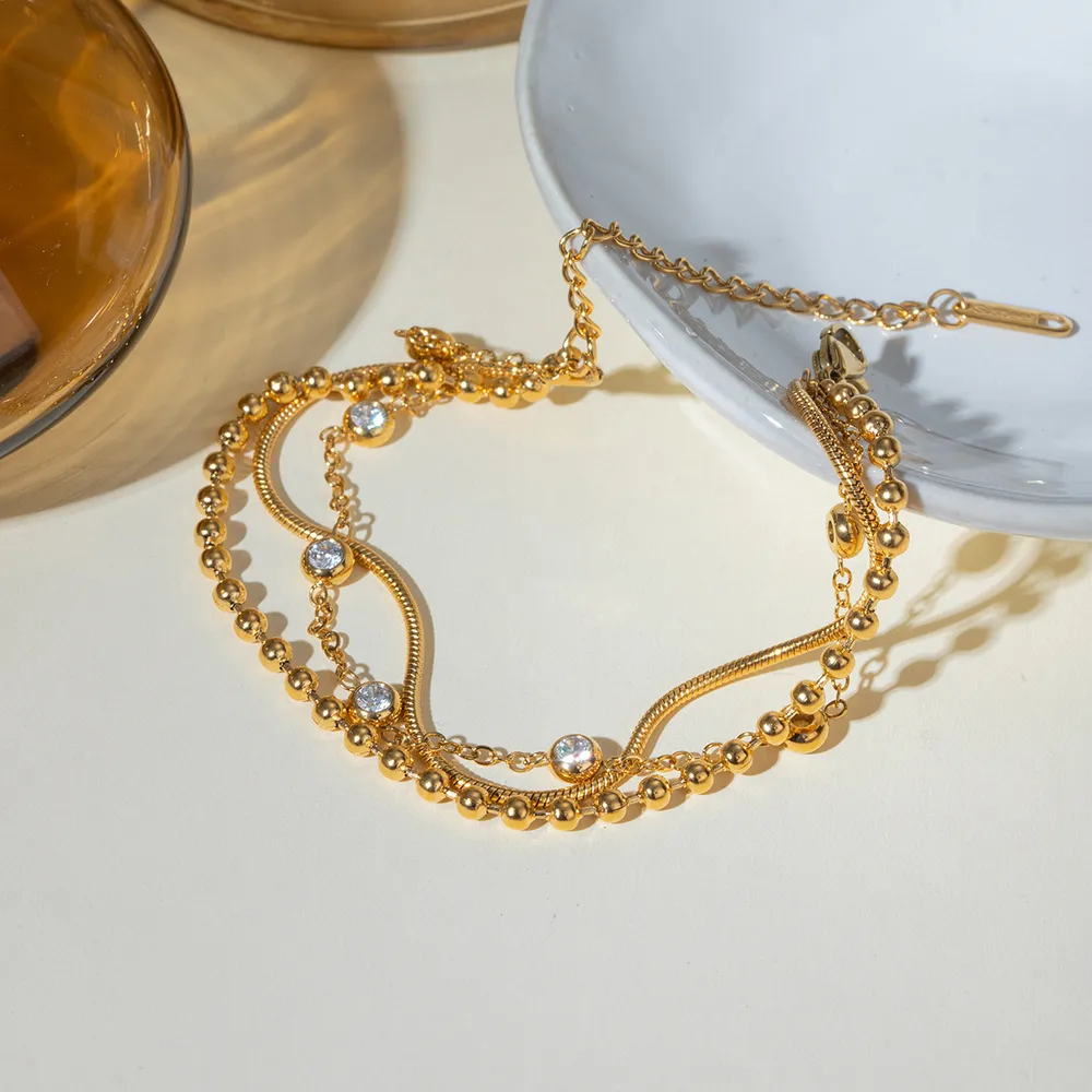 18K Gold-Plated Layered Inlaid Zircon Bracelet, image 4