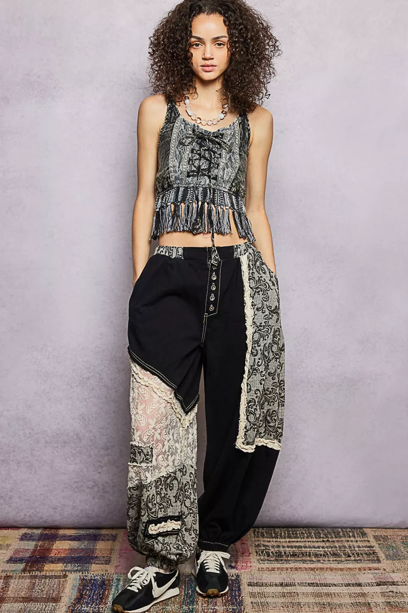 Lace-Up Fringe Hem Tank with Lace Detail, image 5