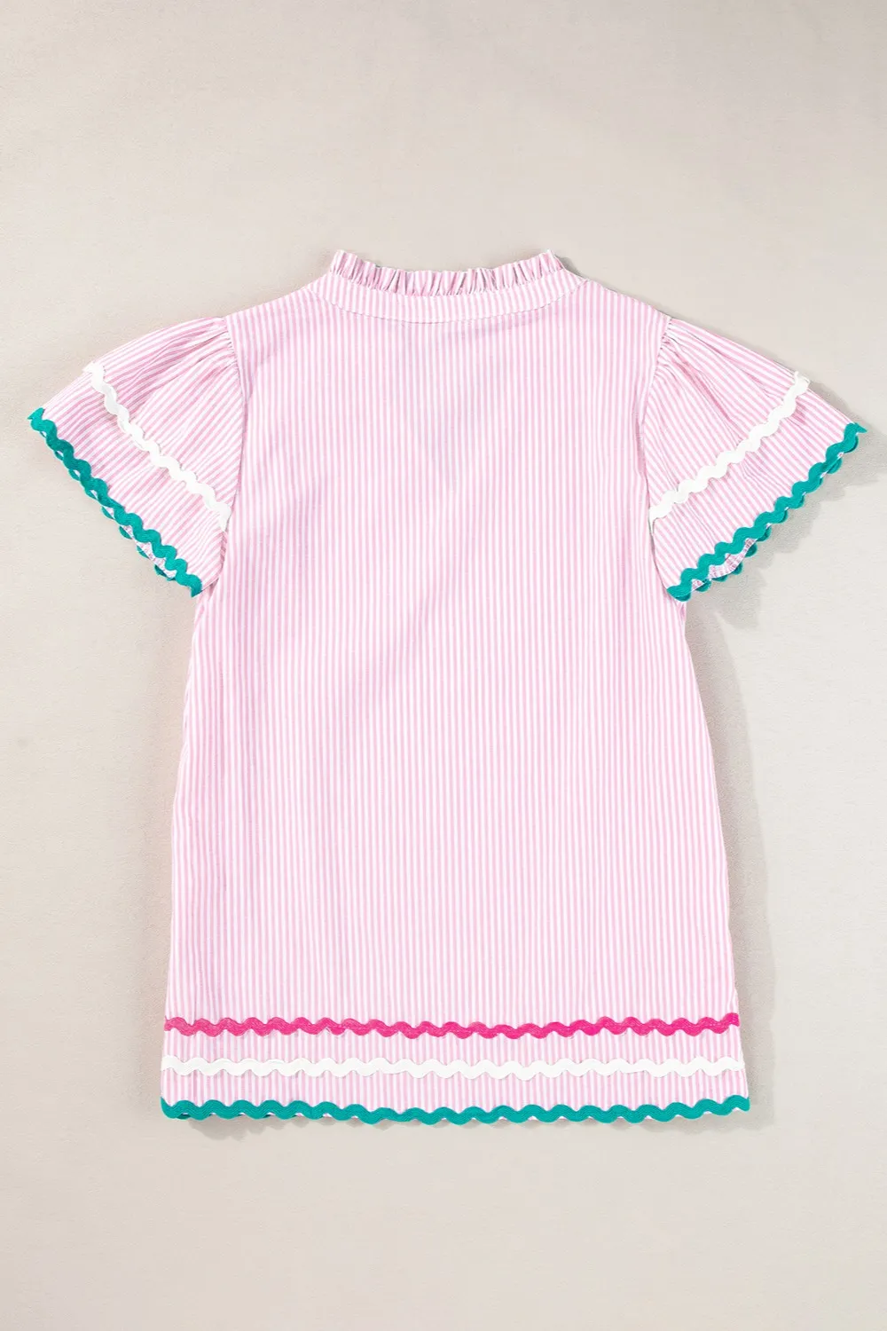 Striped Notched Short Sleeve Blouse, image 6