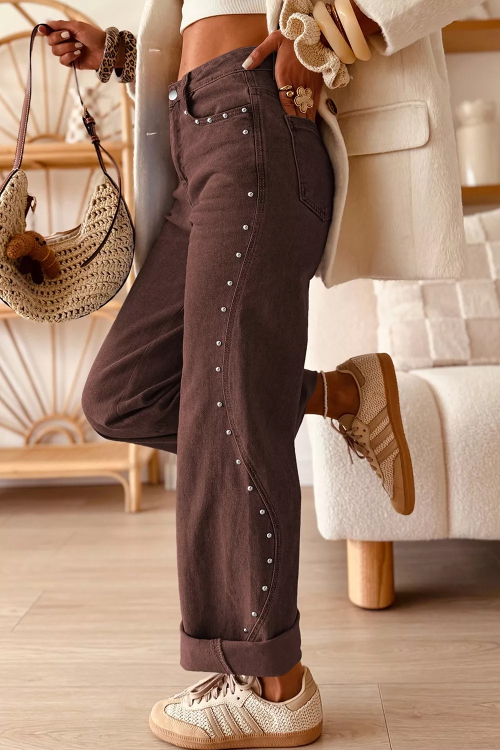 Embellished Wide-Leg Denim Jeans, image 4