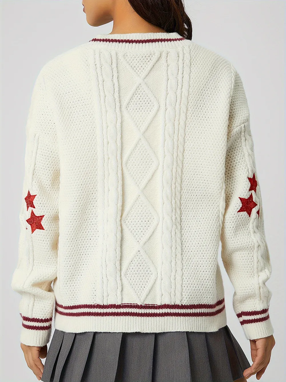 Star Embroidered V-Neck Long Sleeve Cardigan, image 8