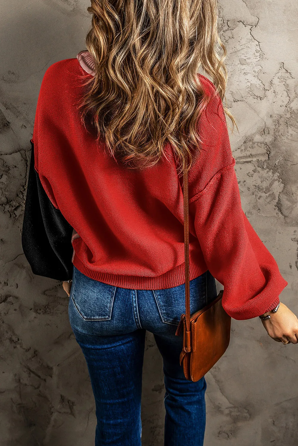 Contrast Round Neck Dropped Shoulder Sweater, image 6