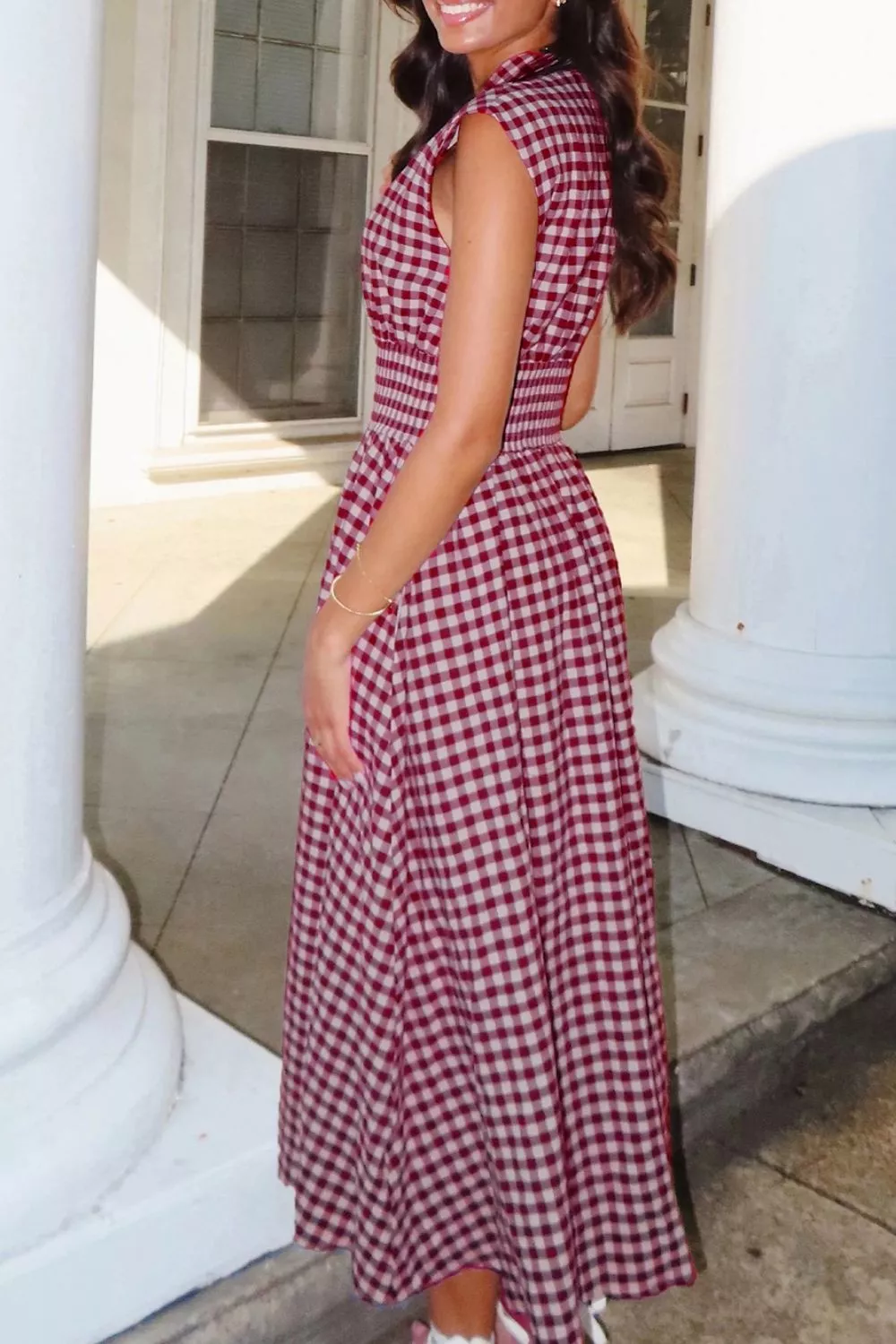 Gingham Zip-Front Midi Dress, image 2