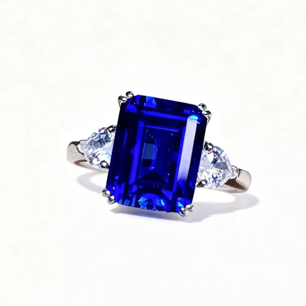 925 Sterling Silver Sapphire Geometric Ring, image 6
