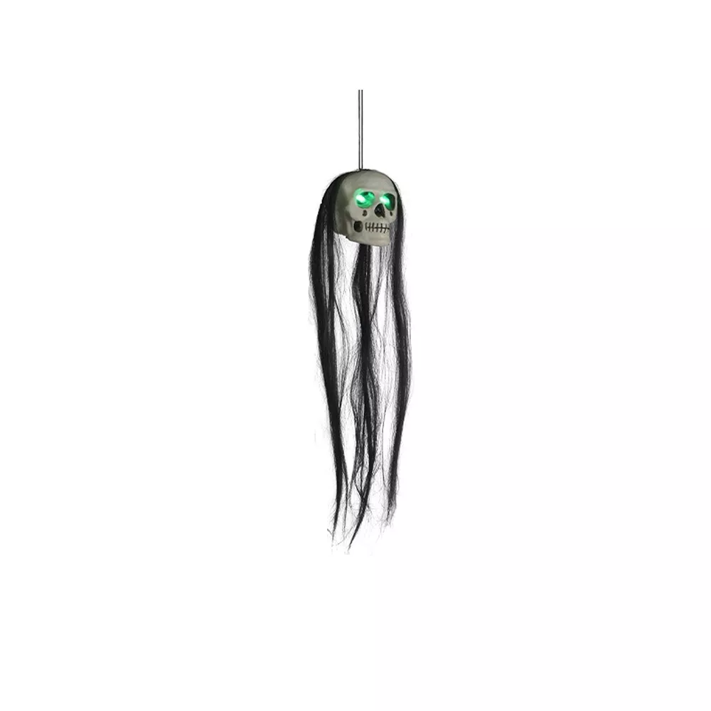 Halloween Hanging Dual-Skull with Glowing Eyes and Long Hair, image 6