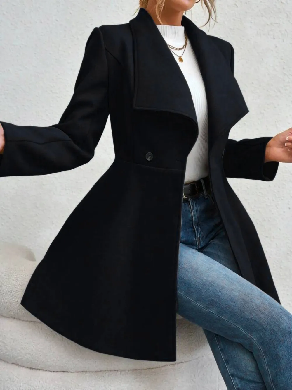 Collared Neck Button Up Long Sleeve Coat, image 8