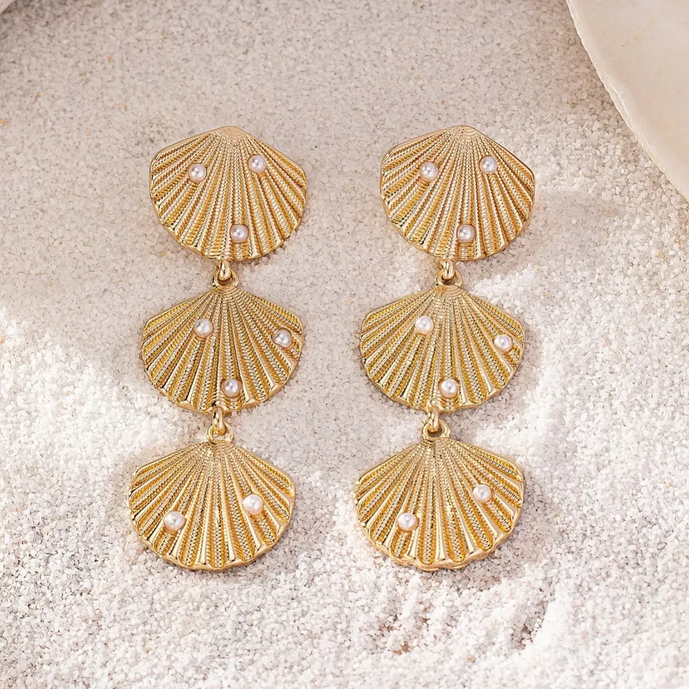 Seashell Dangle Earrings with Pearl Accents, image 4