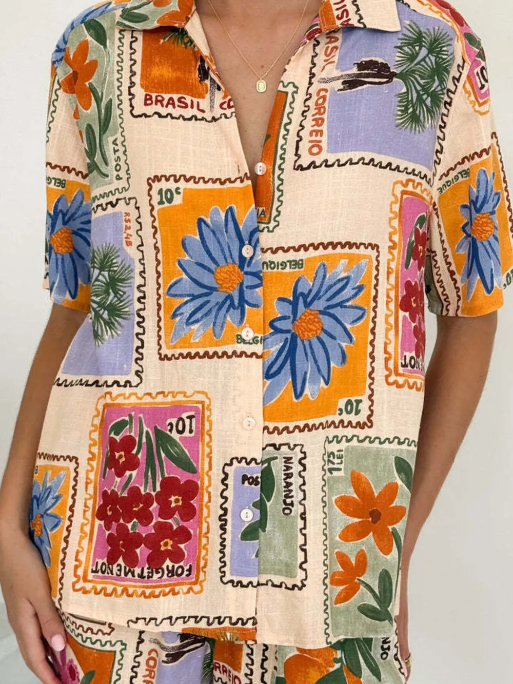 Printed Button Up Shirt and Shorts Set, image 6