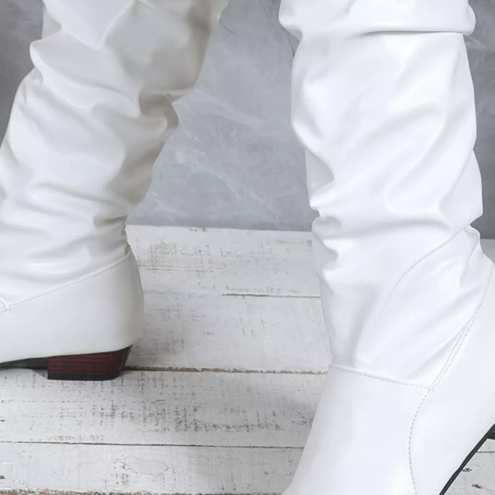Ruched Knee-High Low Block Heel Boots, image 4