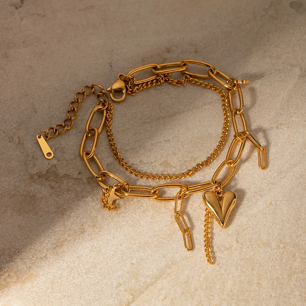 Stainless Steel Double Layered Charm Bracelet, image 2