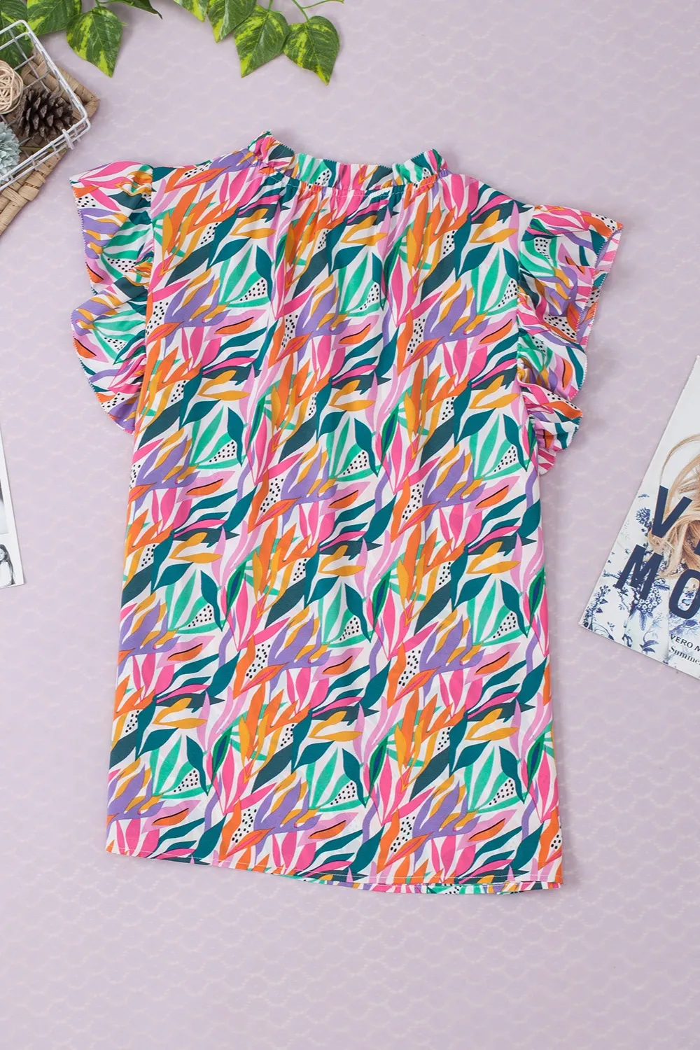 Printed Round Neck Cap Sleeve Blouse, image 5