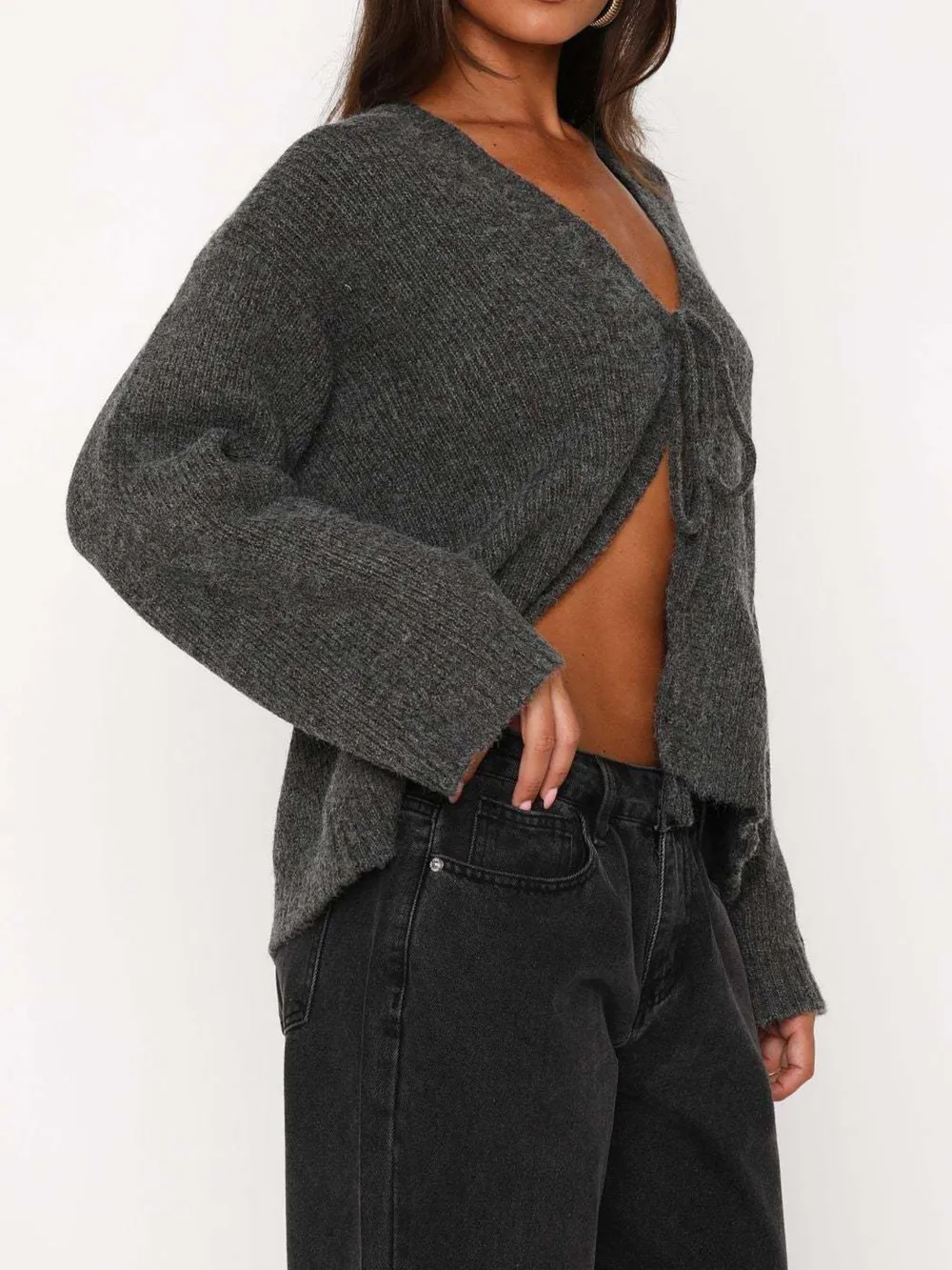 Open Front Tied Sweater Cardigan, image 3