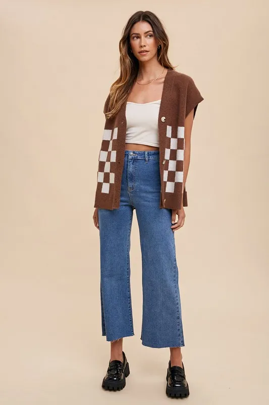 Checkered Button Down Short Sleeve Cardigan, image 7