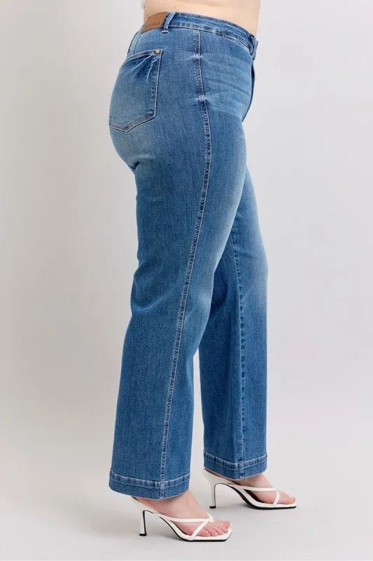 Full Size High Waist Contrast Thread Straight Plus Size, image 4