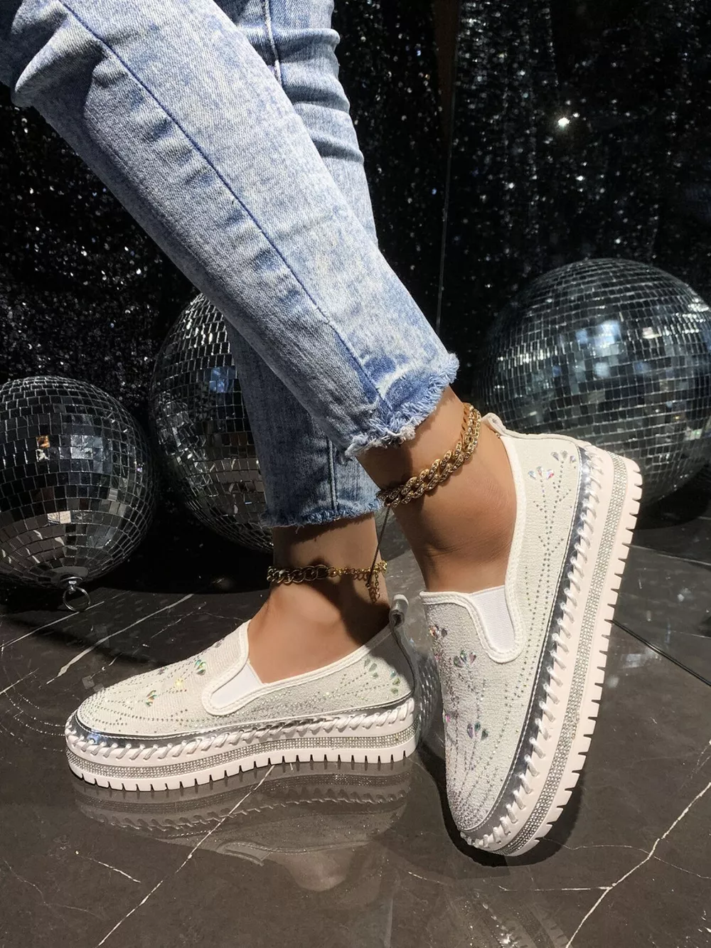 Rhinestone Embellished Platform Loafers, image 12