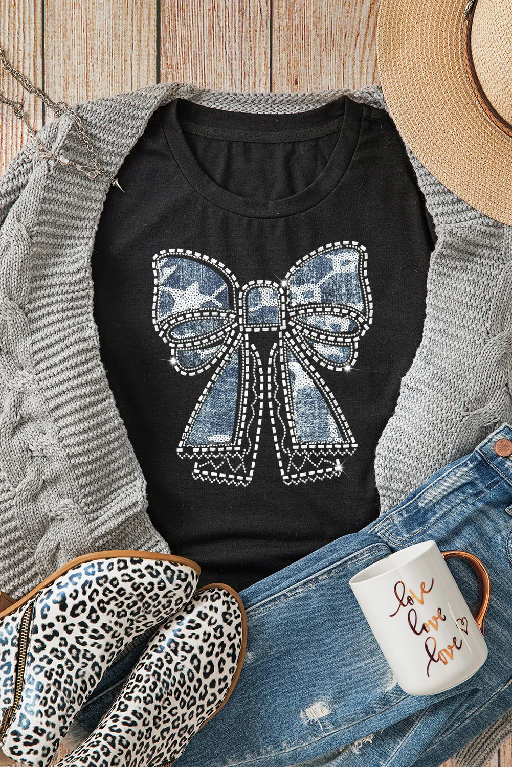 Bow Round Neck Short Sleeve T-Shirt, image 3