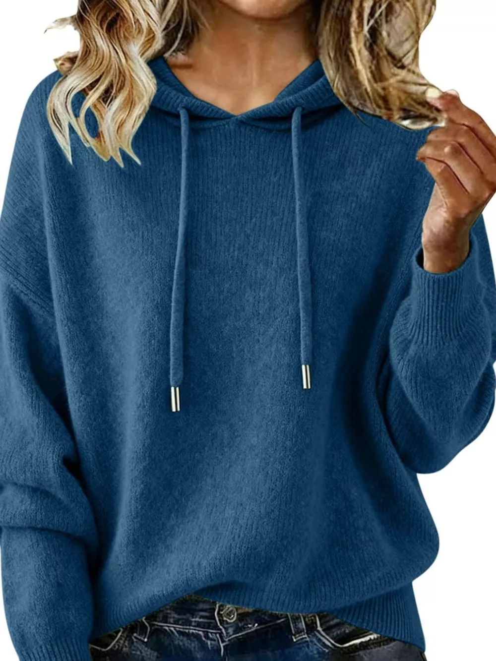 Drawstring Long Sleeve Hooded Sweater, image 11