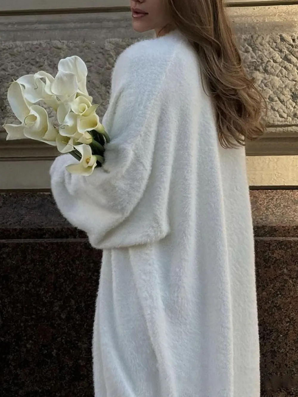 Fuzzy Open Front Solid Color Cardigan, image 4