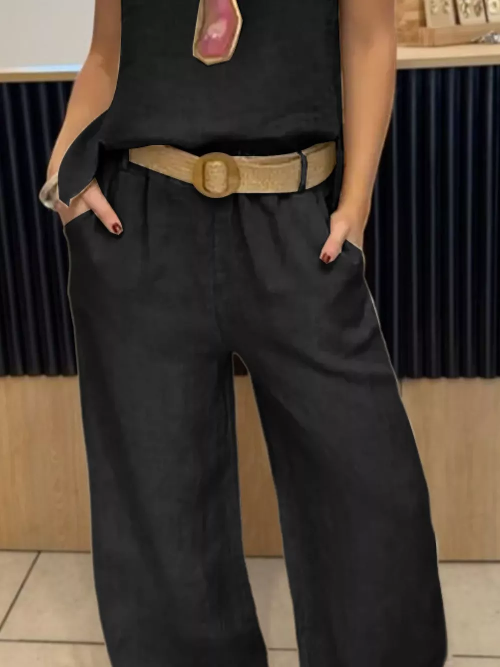 Full Size Round Neck Tank and Pants Set Plus Size, image 6